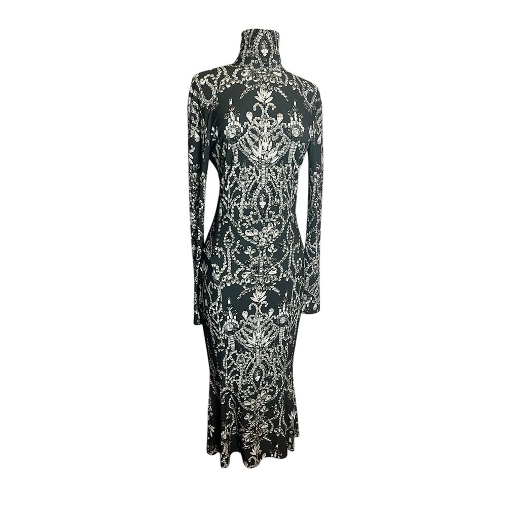 Norma Kamali Dress S Long-sleeve Turtleneck Fishtail Gown In Dark Jewels Midi